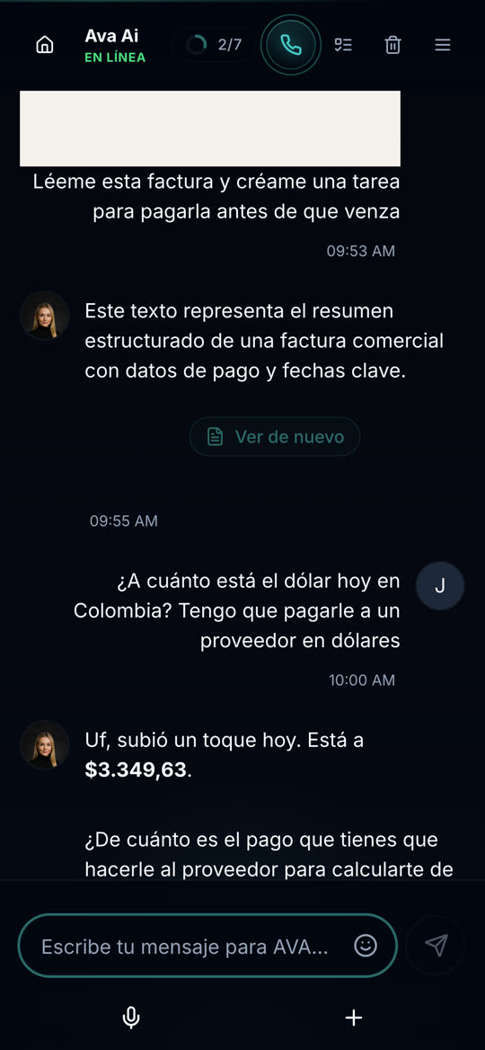 AVA AI app — Busca con fuente