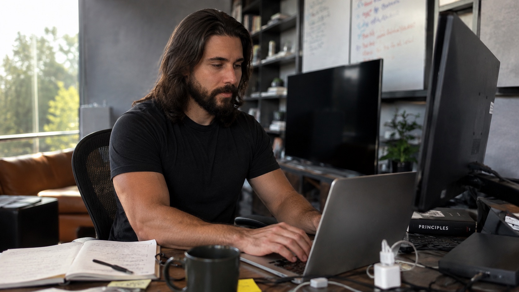 Carlos Altamar, fundador de Orvus, trabajando en su escritorio