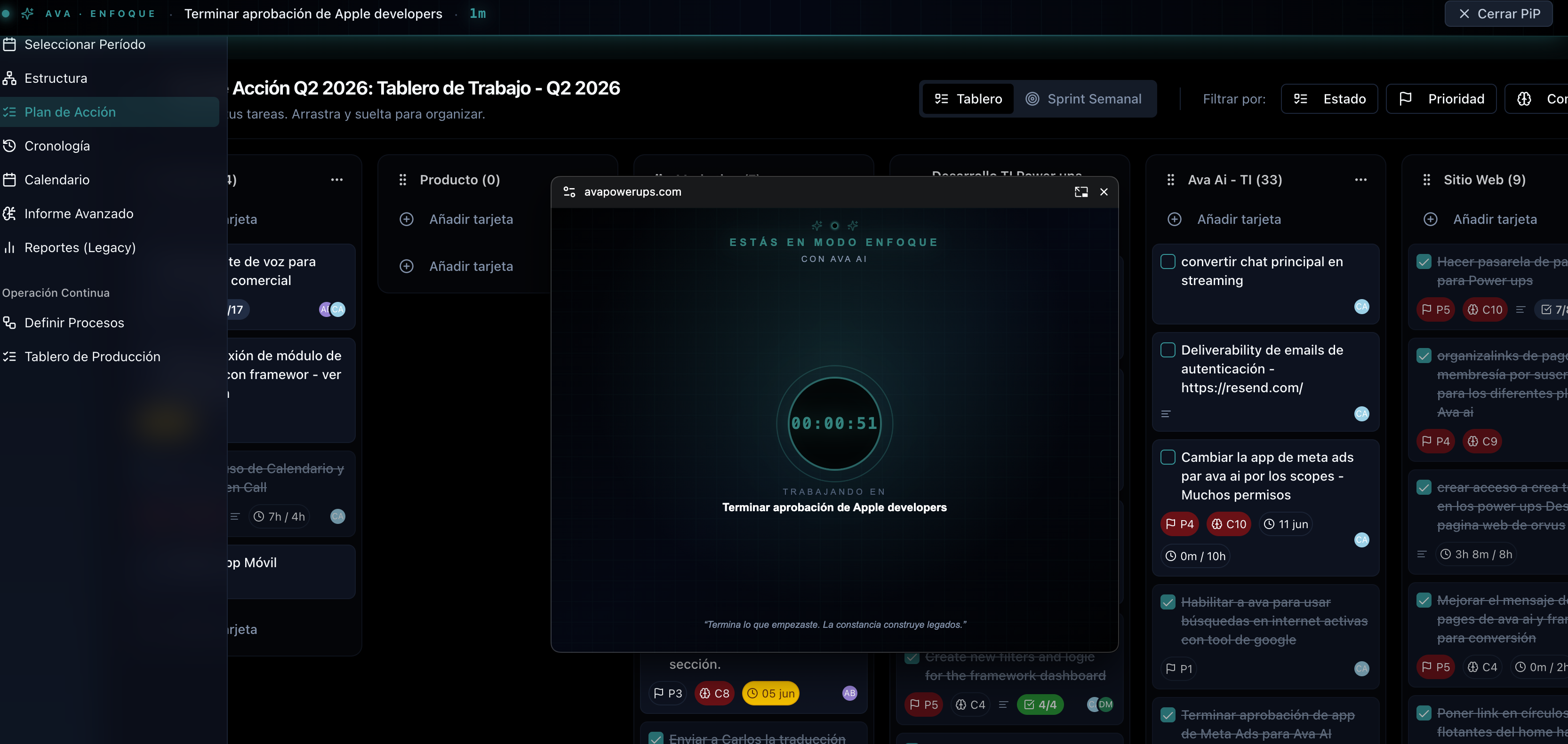 Modo Enfoque con medición de tiempo en Framework